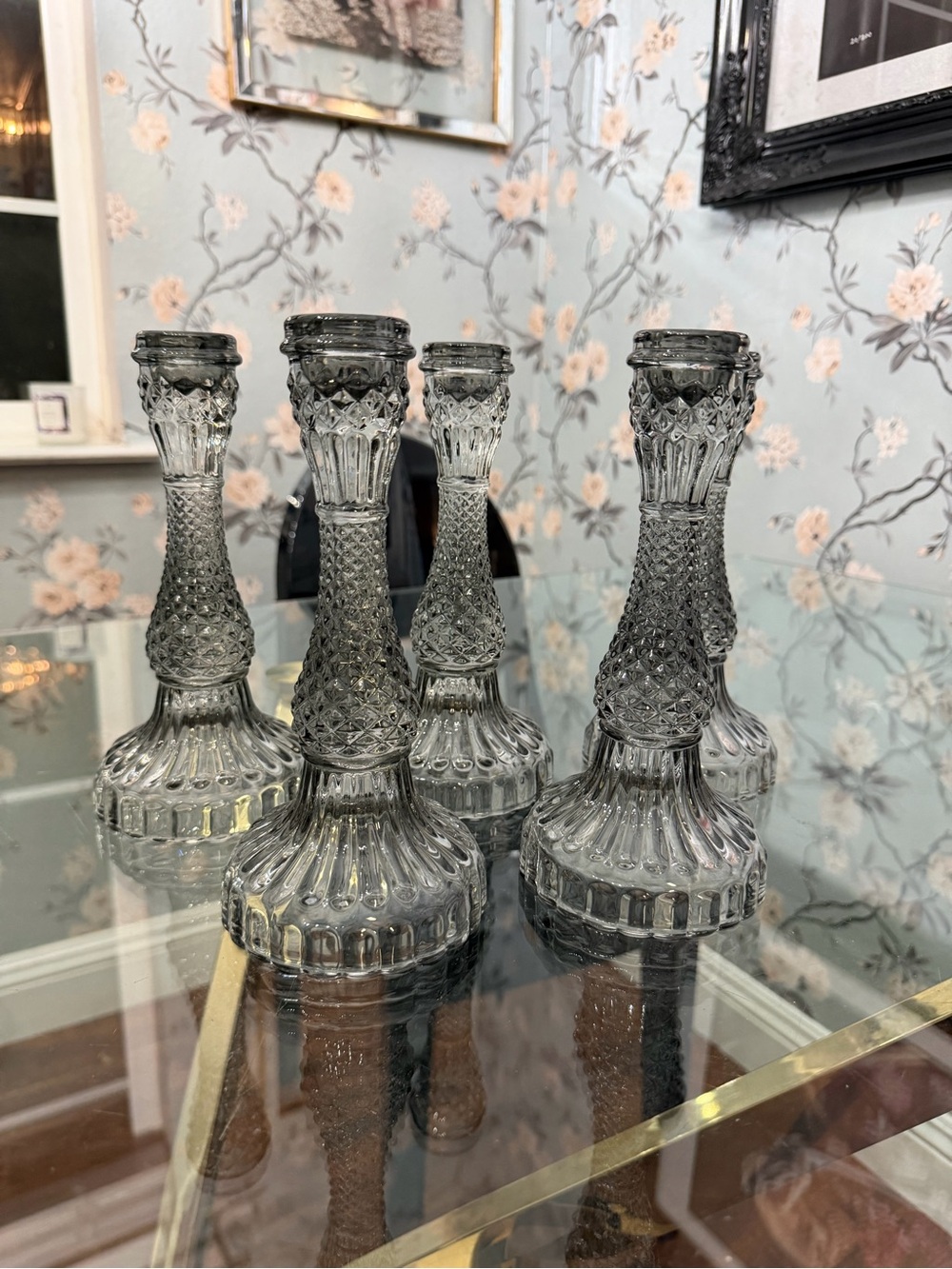 Clear Glass Vintage-Style Candlestick Holders